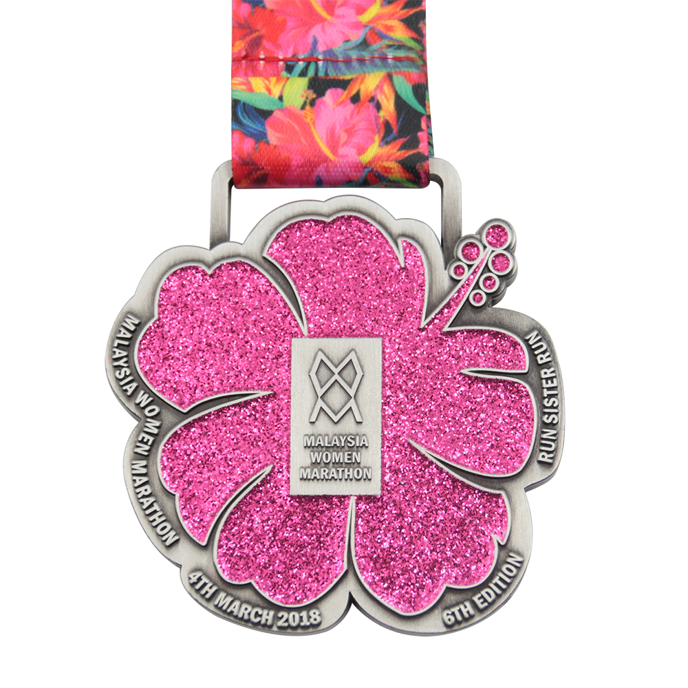 Factory custom glitter powder malaysia women marathon medal