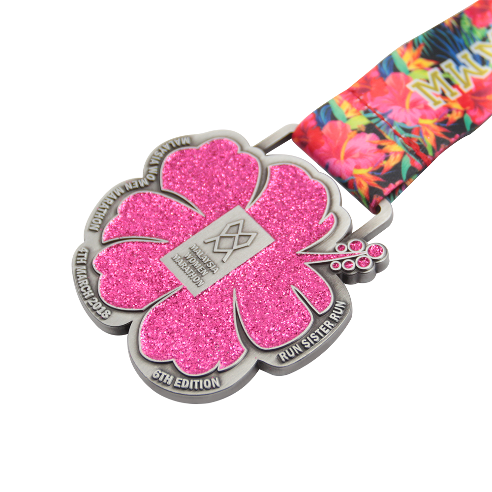 Factory custom glitter powder malaysia women marathon medal