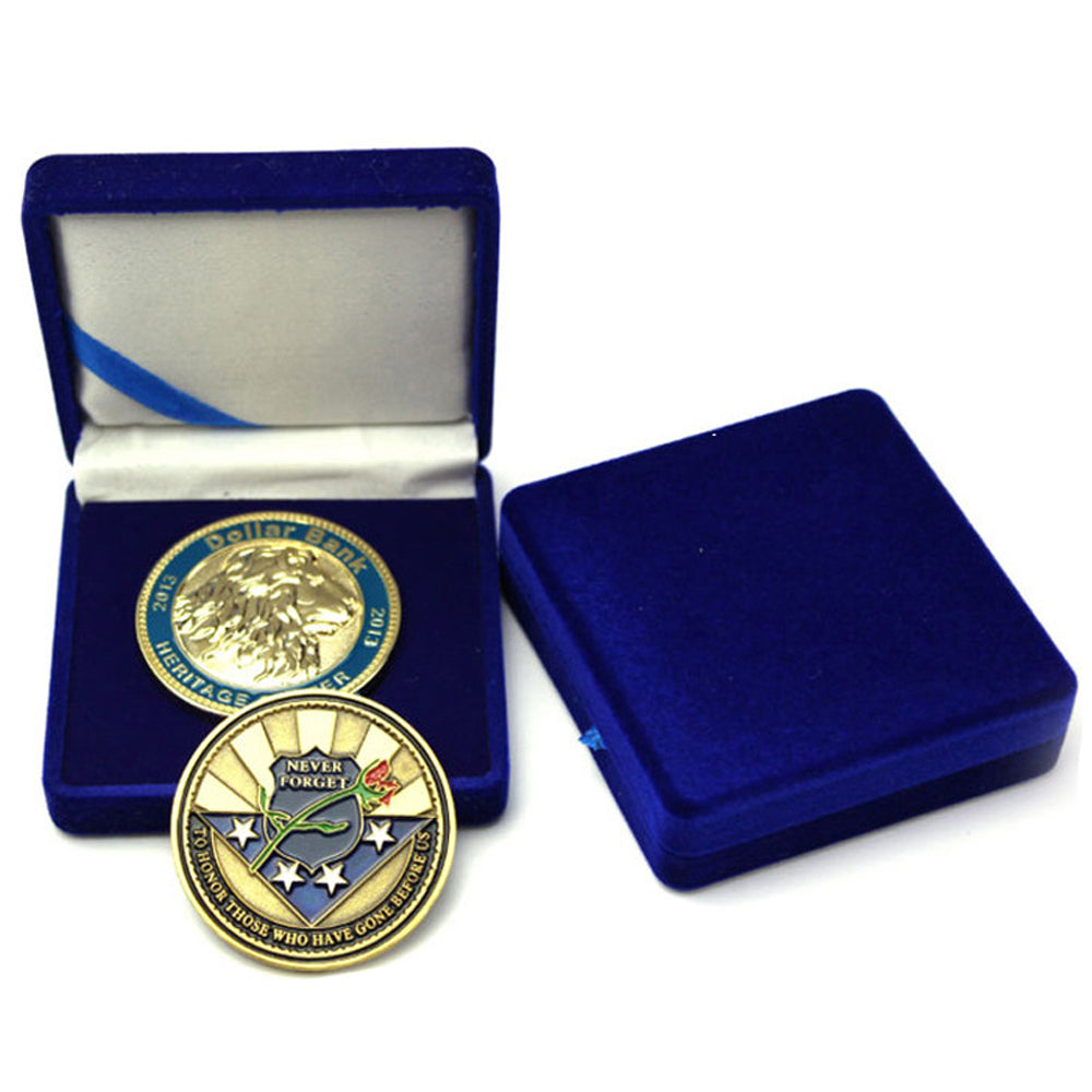 Metal commemorative coin with velvet box