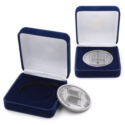 Metal commemorative coin with velvet box